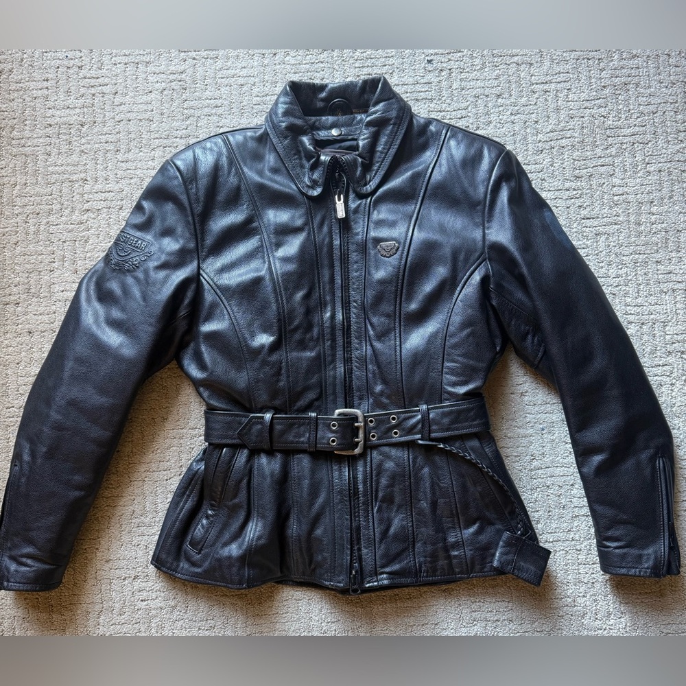(SOLD) Firstgear Fitted Leather Belted Motorcycle Jacket (M)